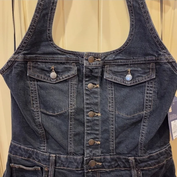 Denim Halter Midi Dress - Dark Wash - Women's Size 12 - New Streetwear Western - Picture 4 of 16